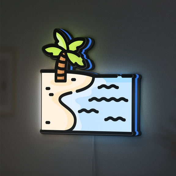 Beach LED Lightbox - Summer Tropical Palm Tree Decor, Custom Led Sign for Home Office Shop Decor (Width 8 inch, 20cm)
