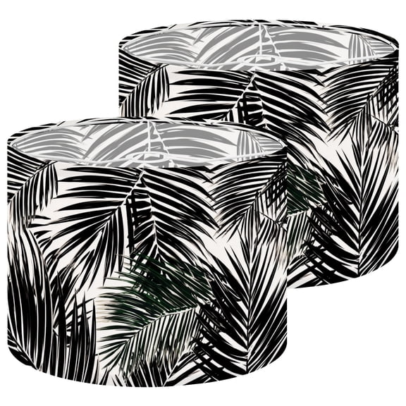 Beach Lampshades 2 Pack Black tropical palm leaves texture white backdrop Seamless 13"x13"x10" Light Shade for Table Lamps Floor Lamps Drum Lamp Shades Lampshade Replacement Easy Assembly