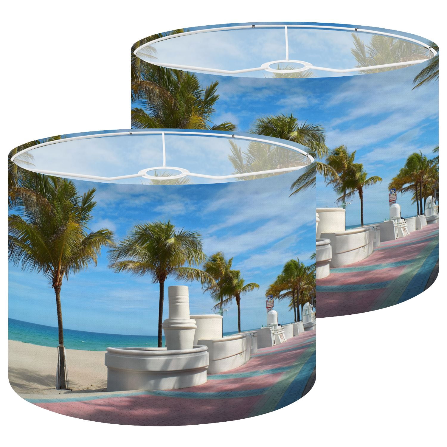 Beach Lampshades 2 Pack Fort Lauderdale beach Las Olas Boulevard Palm Tree 13"x13"x10" Light Shade for Table Lamps Floor Lamps Drum Lamp Shades Lampshade Replacement Easy Assembly
