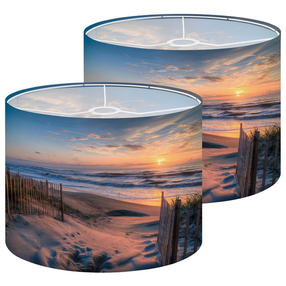 Beach Lampshades 2 Pack Outer Banks Beach Sunrise from Sand Dunes 13"x13"x10" Light Shade for Table Lamps Floor Lamps Drum Lamp Shades Lampshade Replacement Easy Assembly