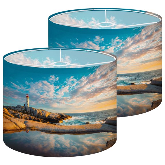 Beach Lampshades 2 Pack Peggy s cove lighthouse sunset ocean view landscape Halifax 13"x13"x10" Light Shade for Table Lamps Floor Lamps Drum Lamp Shades Lampshade Replacement Easy Assembly