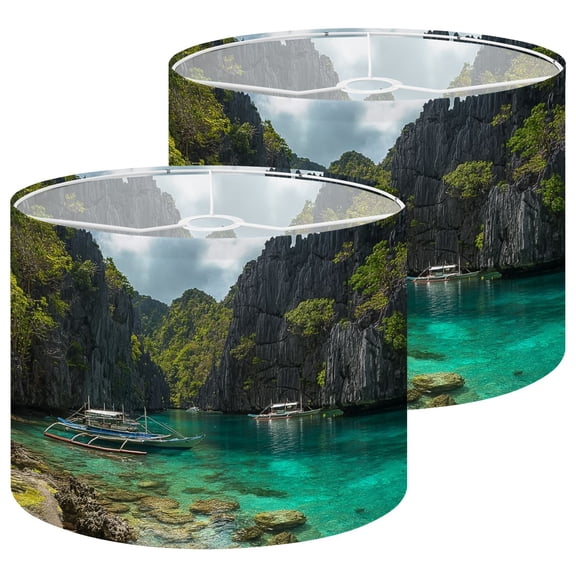Beach Lampshades 2 Pack Philippine boats lagoon Island Palawan Philippines 13"x13"x10" Light Shade for Table Lamps Floor Lamps Drum Lamp Shades Lampshade Replacement Easy Assembly