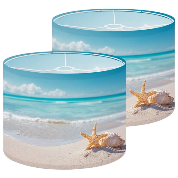 Beach Lampshades 2 Pack Summer beach strafish shells 13"x13"x10" Light Shade for Table Lamps Floor Lamps Drum Lamp Shades Lampshade Replacement Easy Assembly