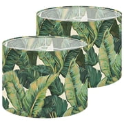 Beach Lampshades 2 Pack Tropical palm leaves jungle leaf seamless floral 13"x13"x10" Light Shade for Table Lamps Floor Lamps Drum Lamp Shades Lampshade Replacement Easy Assembly