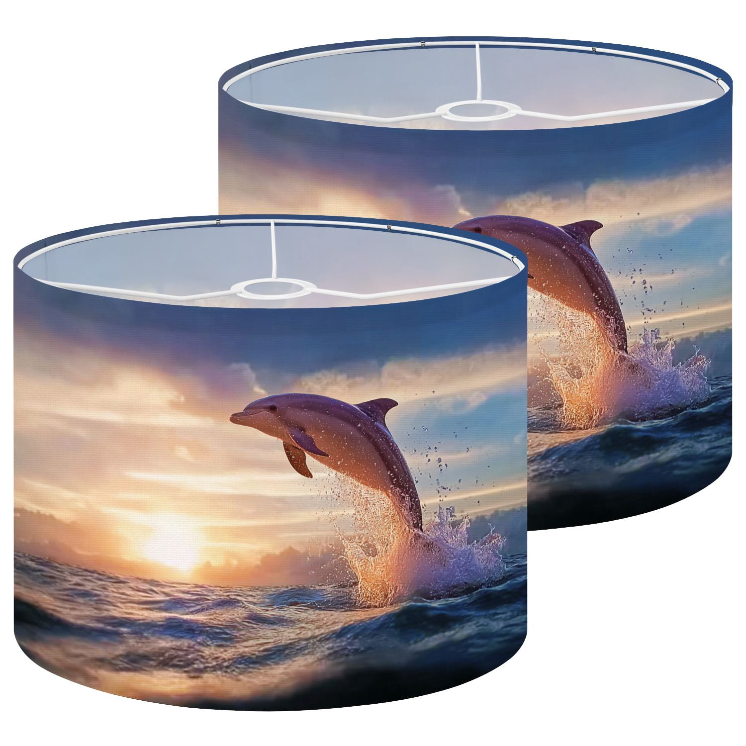Beach Lampshades 2 Pack beautiful leaping jumping from sunset sea water surface 13"x13"x10" Light Shade for Table Lamps Floor Lamps Drum Lamp Shades Lampshade Replacement Easy Assembly