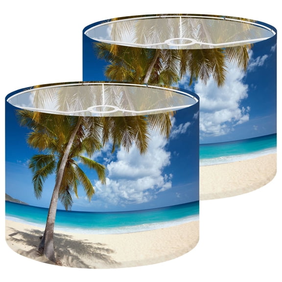Beach Lampshades 2 Pack palm trees tropical beach Caribbean 13"x13"x10" Light Shade for Table Lamps Floor Lamps Drum Lamp Shades Lampshade Replacement Easy Assembly