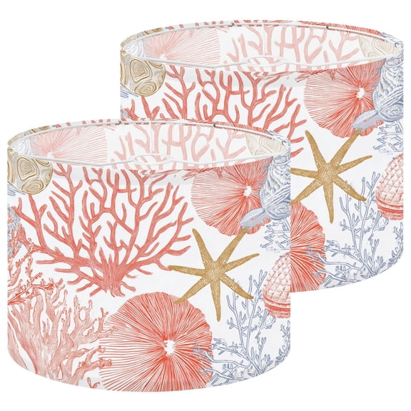 Beach Lampshades 2 Pack seamless corals shells white 13"x13"x10" Light Shade for Table Lamps Floor Lamps Drum Lamp Shades Lampshade Replacement Easy Assembly