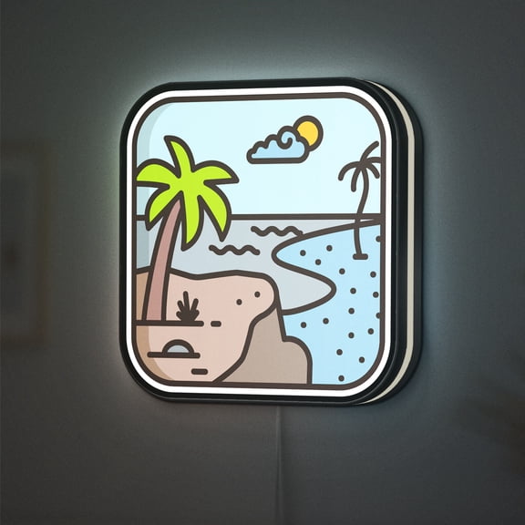 Beach Landscape 3D Novelty Light Box, Island Nature and Outdoor Scenery Lamp for Coastal Lovers and Summer Home Decor (Width 8 inch, 20cm)