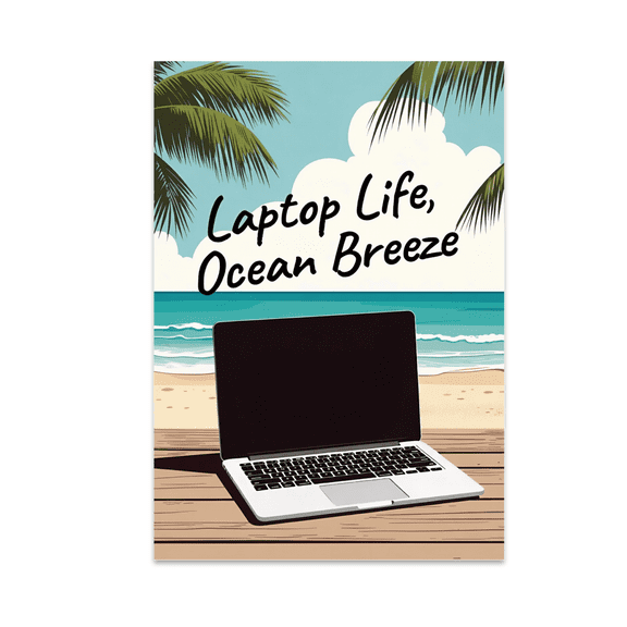 Beach Laptop Wall Art - Digital Nomad Enthusiast - 13x19 Poster Print