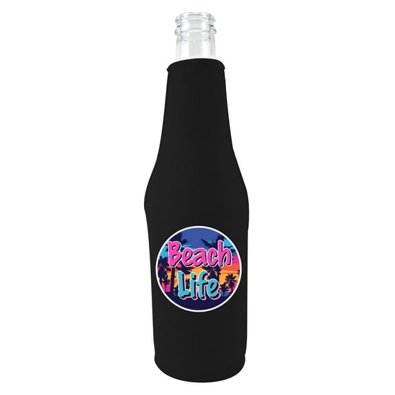 Beach Life Beer Bottle Coolie (Black)