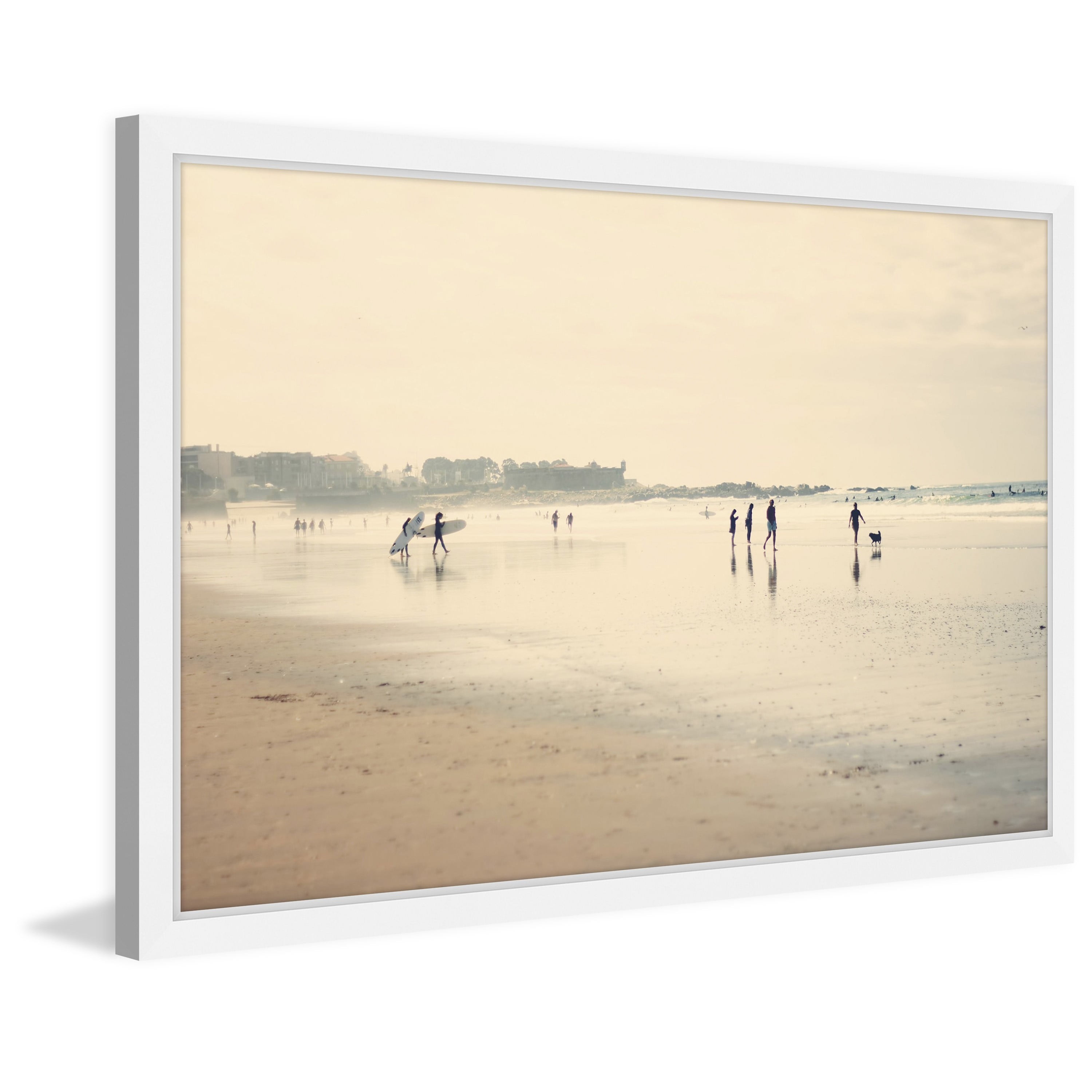 Beach Life Framed Canvas Print in Light Beige and White