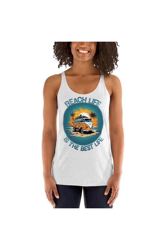 Beach Life Is The Best Life Racerback Tank Top (Heather White, XL)