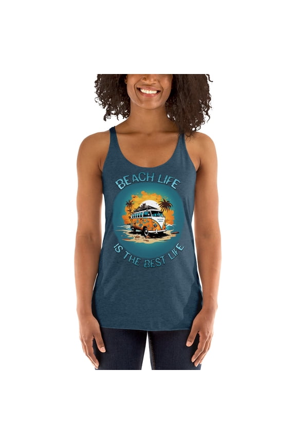 Beach Life Is The Best Life Racerback Tank Top (Indigo, M)