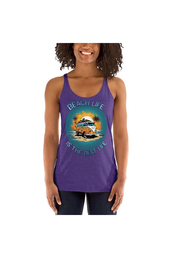 Beach Life Is The Best Life Racerback Tank Top (Purple Rush, L)