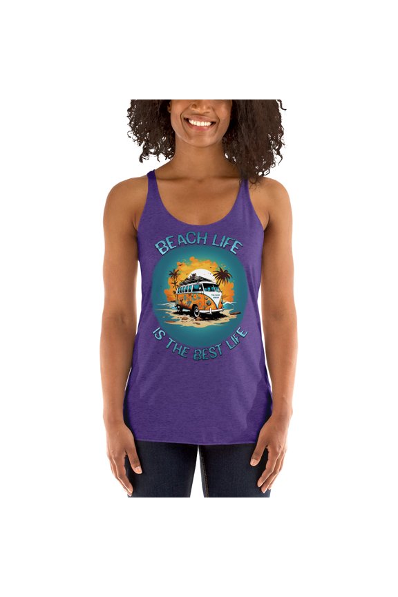 Beach Life Is The Best Life Racerback Tank Top (Purple Rush, M)