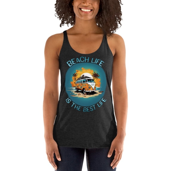 Beach Life Is The Best Life Racerback Tank Top (Vintage Black, XS)