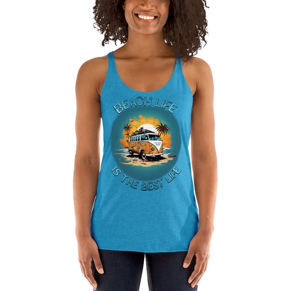 Beach Life Is The Best Life Racerback Tank Top (Vintage Turquoise, XS)