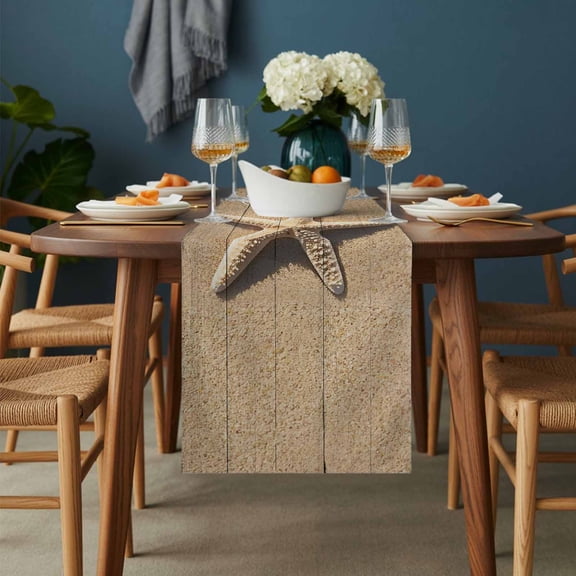 Beach Life Seaside Starfish Sea Water Table Runner-36 Inch Long Sand Coastal Nautical Theme Table Runners Linen Burlap Tablerunner for Kitchen Dining Room Holiday Party