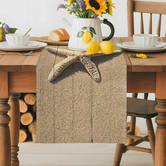 Beach Life Seaside Starfish Sea Water Table Runner Dresser Scarf,Kitchen Dining Table Decoration Sand Coastal Nautical Theme Linen Table Runners for Home Wedding Indoor Outdoor Party,13x70in