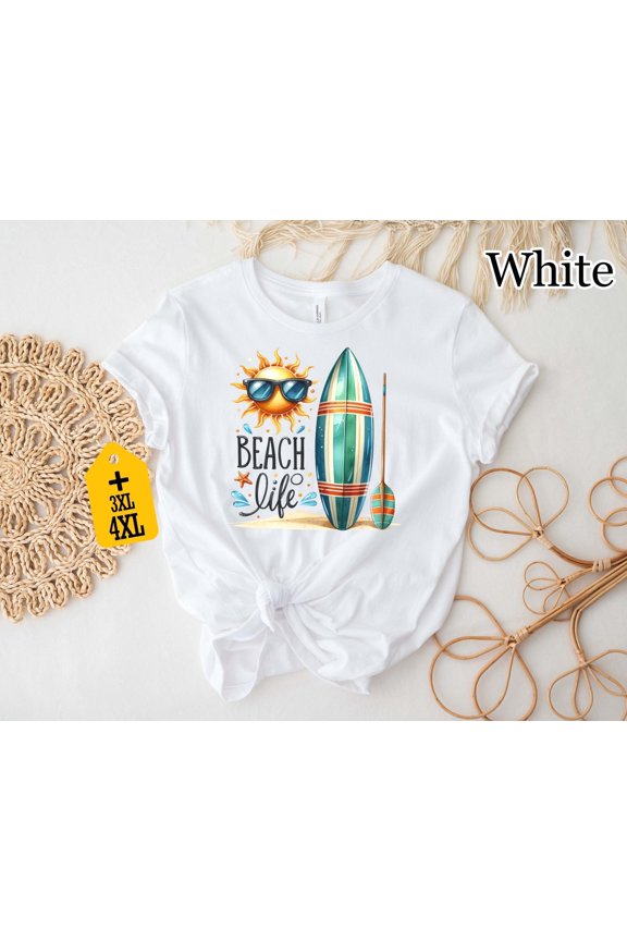 Beach Life Shirt Summer Surfboard Shirt Retro Sun Shirt Ocean Lover Tee Vacation Beach Shi