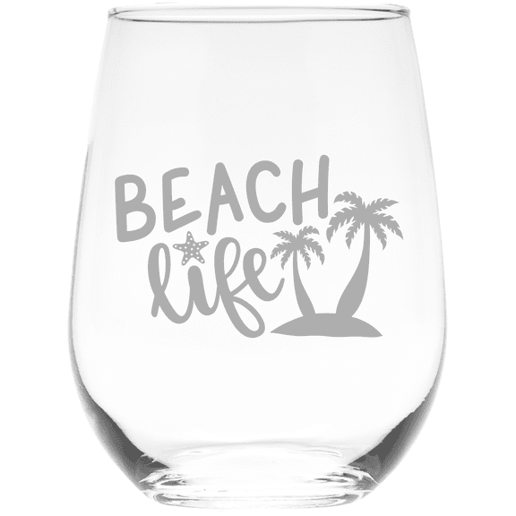C&M Personal Gifts 17 oz Beach Life Stemless Wine Glasses