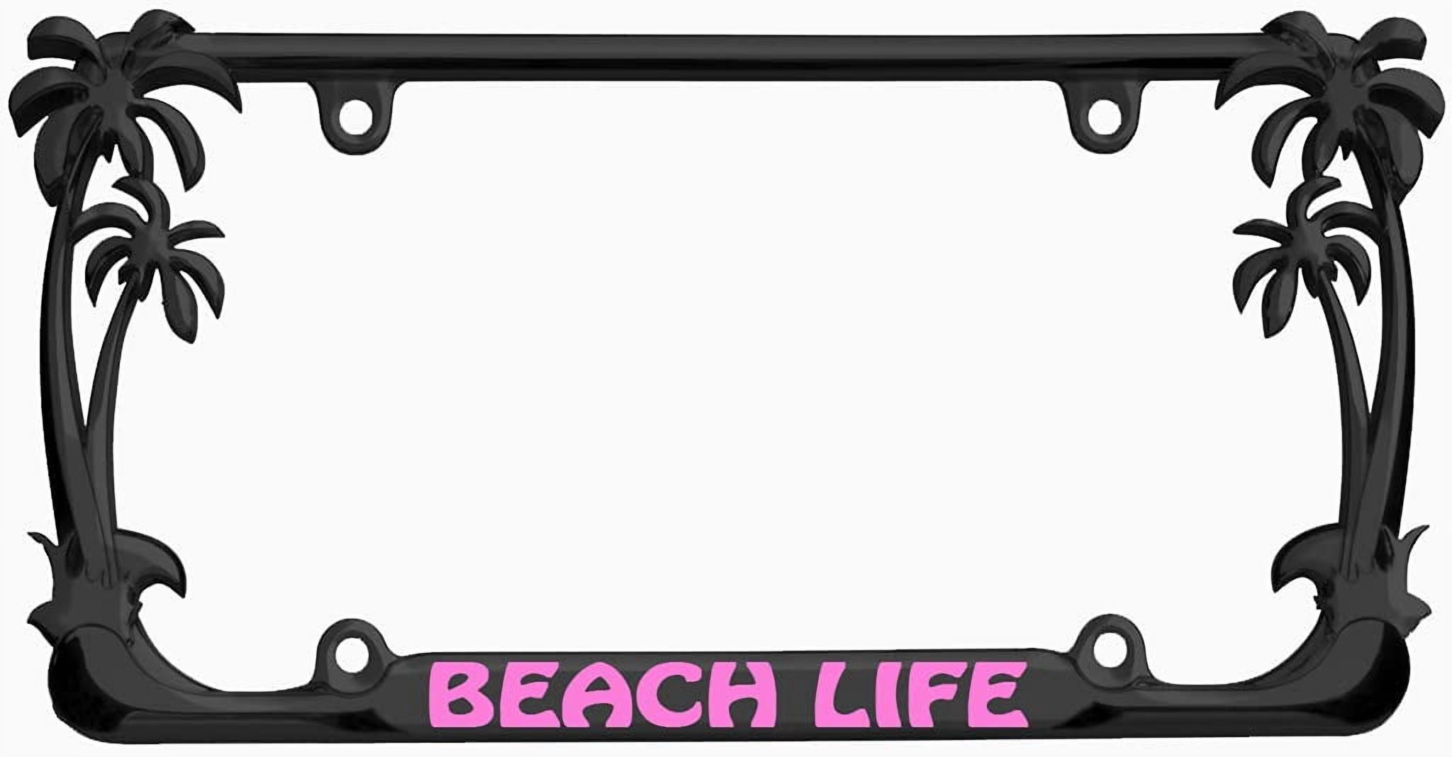 Beach Life Style Palm Tree Heavy Duty Metal License Plate Frame Personalise/Car Accessories Car Tag Holder Cover (Black/L.Pink)