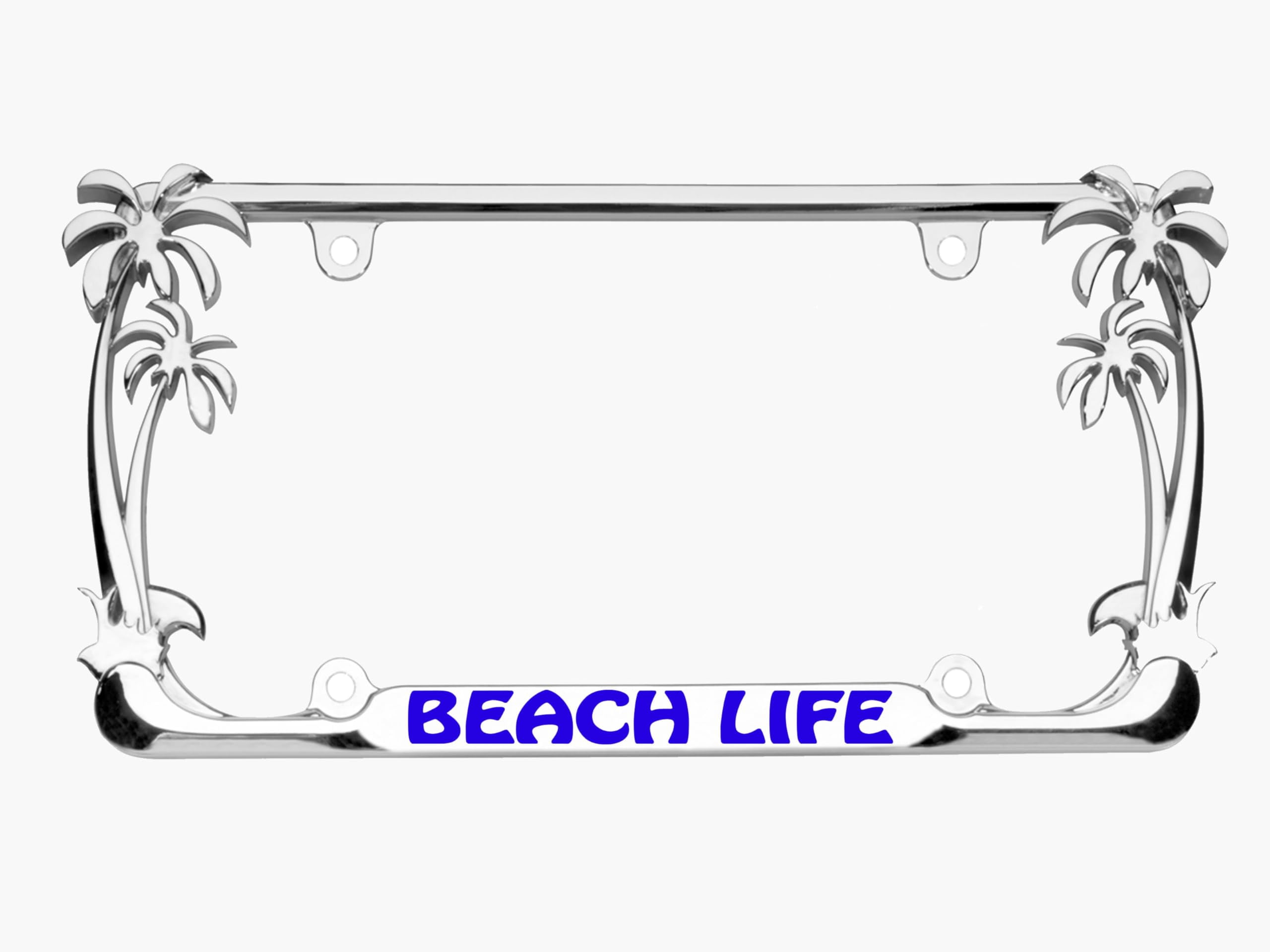 Beach Life Style Palm Tree Heavy Duty Metal License Plate Frame Personalise/Car Accessories Car Tag Holder Cover (Chrome/Blue)
