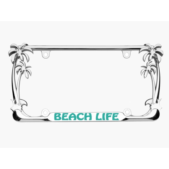 Beach Life Style Palm Tree Heavy Duty Metal License Plate Frame Personalise/Car Accessories Car Tag Holder Cover (Chrome/Turquoise)