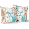 thumbnail image 1 of Beach Life Throw Pillow Covers, Coastal Ocean Coral Seashell Conch Pillowcases, Vintage Nautical Square Cushion Covers for Sofa Couch Bed Home Decor, 18x18 Inch, Set of 2, 1 of 6