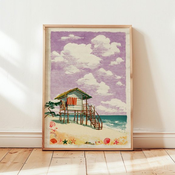 Beach Lifeguard Tower Wall Decor Coastal Seascape Ocean Home Room Interior Decorative Display