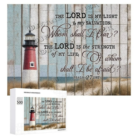 Beach Lighthouse Coastal Bible Verse Scriptures 500 Piece Jigsaw Puzzle for Adults,Christmas Birthday Family Game,Fun Challenging Brain Exercise Family Game Creative Gift for Friends