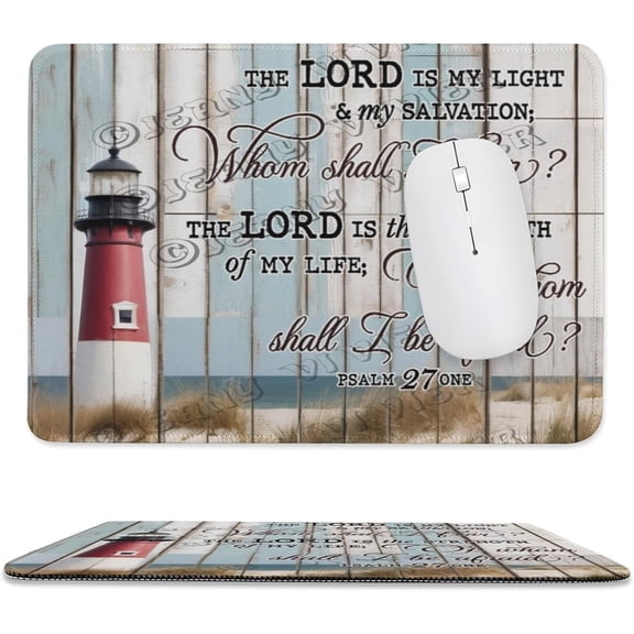 Beach Lighthouse Coastal Bible Verse Scriptures Mouse Pad with Stitched Edge,Non-Slip Rubber Base,Premium-Textured, Gaming Mouse Pad for Wireless Mouse,Computers,Laptop,Office 8"x10"