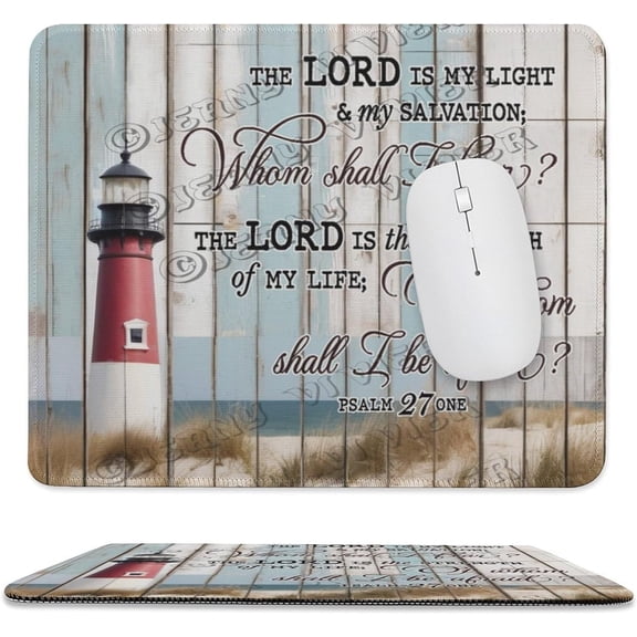 Beach Lighthouse Coastal Bible Verse Scriptures Mouse Pad with Stitched Edge,Non-Slip Rubber Base,Premium-Textured, Gaming Mouse Pad for Wireless Mouse,Computers,Laptop,Office 10"x12"