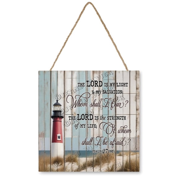 Beach Lighthouse Coastal Bible Verse Scriptures Square Wood Art Wall Hanging Signs for Bedroom Living Room Kitchen Bathroom Home Office Decor, Gift for Women Men Friends Family 12"x12"