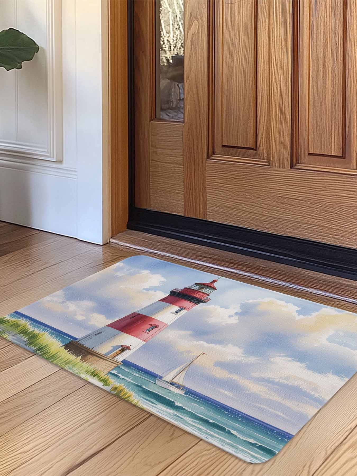 Beach Lighthouse Door Mat Indoor Outdoor Entrance,Non Slip Small Rug ...