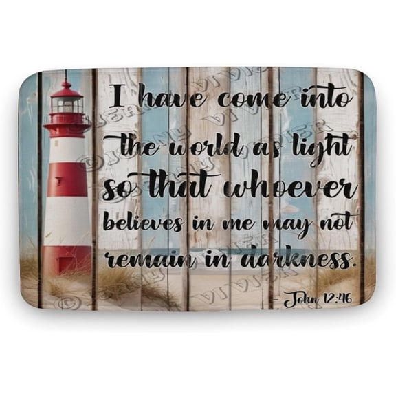 Beach Lighthouse - Religious Scripture Flannel Bathroom Rug 16"x24" Bath Rug Lighthouse Indoor Rug Ocean Scene Decor Non Slip Backing Washable Floor Comfortable Rug for Home Office