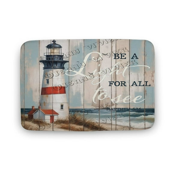 Beach Lighthouse Scripture Ocean Coastal Bible Verse Pictures Pattern Bath Mat,Plush Bathroom Decor Mat with Non Slip Backing,Bath Rugs for Bathroom, Great for Bath 20"x32"