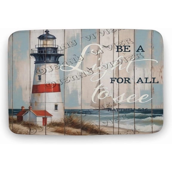 Beach Lighthouse Scripture Ocean Coastal Bible Verse Pictures Pattern Bath Mat,Plush Bathroom Decor Mat with Non Slip Backing,Bath Rugs for Bathroom, Great for Bath 20"x32"