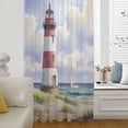 thumbnail image 1 of Beach Lighthouse Semi Sheer Curtains Drapes for Living Room, Bedroom, French Doors Window 54 Inches Long, Coastal Ocean Ship Sky Oil Painting Rod Pocket Chiffon Curtain Drapery Voile Draperies Panel, 1 of 6