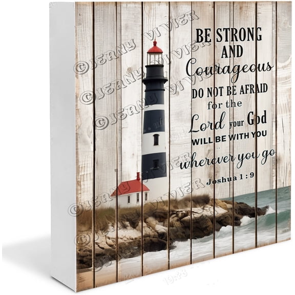 Beach Lighthouse Wood Box Sign Rustic Art Home Office Shelf Desk Decor Coastal Bible Verse Scriptures Wooden Box Sign Plaque