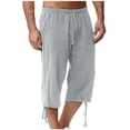 thumbnail image 1 of Beach Linen Capris for Men Casual Drawstring Wide Leg Lounge Summer Vacation Capri Pants with Pockets Gray, S, 1 of 7