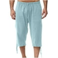 thumbnail image 1 of Beach Linen Capris for Men Casual Drawstring Wide Leg Lounge Summer Vacation Capri Pants with Pockets Sky Blue, XL, 1 of 7