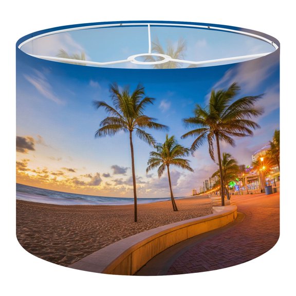 Beach Linen Drum Lampshades Fort Lauderdale Beach Florida 13"x13"x10" Light Shade for Table Lamps Floor Lamps Drum Lamp Shades Lampshade Replacement Assembly Required