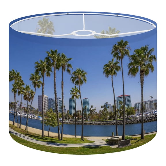 Beach Linen Drum Lampshades Long Beach CA 13"x13"x10" Light Shade for Table Lamps Floor Lamps Drum Lamp Shades Lampshade Replacement Assembly Required