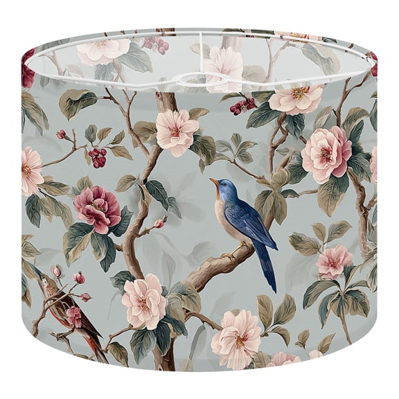 Beach Linen Drum Lampshades Seamless chinoiserie style peonies trees birds 13"x13"x10" Light Shade for Table Lamps Floor Lamps Drum Lamp Shades Lampshade Replacement Assembly Required