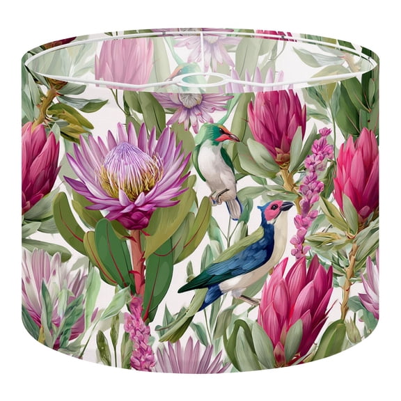 Beach Linen Drum Lampshades Seamless protea tropical flowers birds Trendy floral print 13"x13"x10" Light Shade for Table Lamps Floor Lamps Drum Lamp Shades Lampshade Replacement Assembly Required