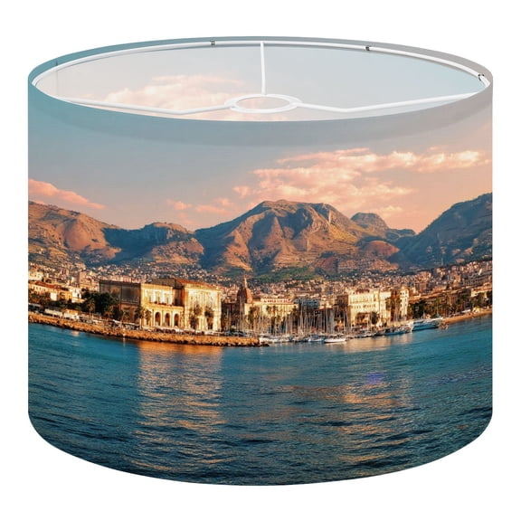 Beach Linen Drum Lampshades Sunrise Mediterranian sea Sicily Palermo old city 13"x13"x10" Light Shade for Table Lamps Floor Lamps Drum Lamp Shades Lampshade Replacement Assembly Required