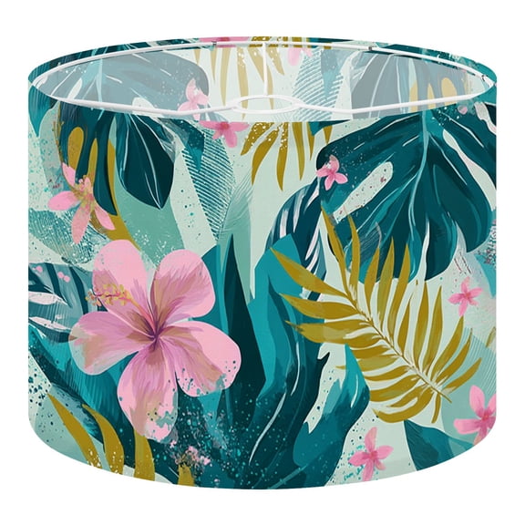 Beach Linen Drum Lampshades Tropical flowers Mid Century Modern Art Future Abstract 13"x13"x10" Light Shade for Table Lamps Floor Lamps Drum Lamp Shades Lampshade Replacement Assembly Required