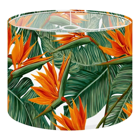 Beach Linen Drum Lampshades Tropical flowers palm leaves bird paradise flower Beautiful 13"x13"x10" Light Shade for Table Lamps Floor Lamps Drum Lamp Shades Lampshade Replacement Assembly Required