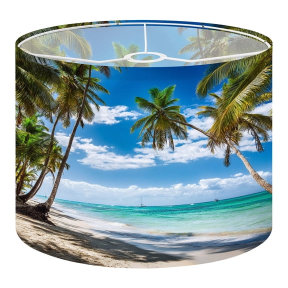 Beach Linen Drum Lampshades paradise tropical beach palm 13"x13"x10" Light Shade for Table Lamps Floor Lamps Drum Lamp Shades Lampshade Replacement Assembly Required